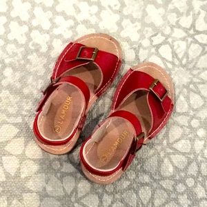 L’Amour red leather open toe sandal